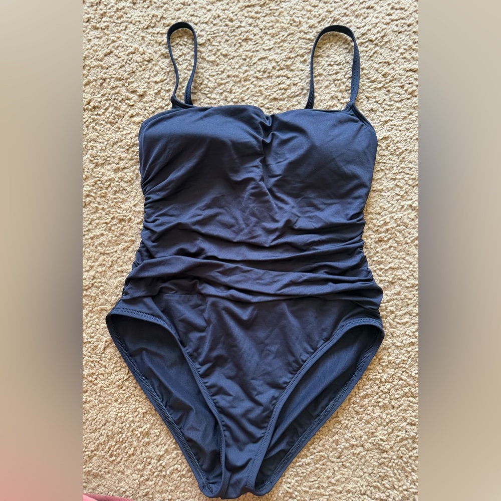 Everything But Water One-Piece Swimsuit Black Shirred Strapless Size M